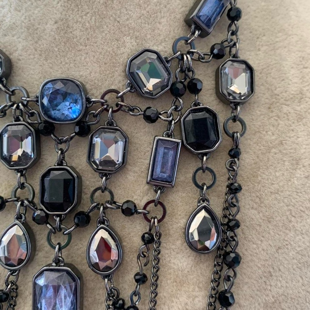 White House Black Market Blue and Silver Multi Strand Crystal Bib Necklace - Picture 4 of 8